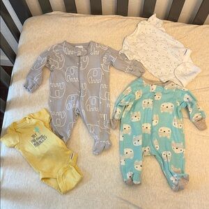 Gerber Gray & White & Teal Baby Footed One-Pieces (4-Pack)
